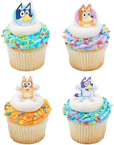 DecoPac Bluey So Much Fun Rings, Cupcake Decorations Featuring Bluey, Bingo, Bandit, and Chilli, D Food Safe Cake Toppers  Pack