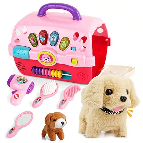 BELLOCHIDDO Dog Toys for Kids, Pretend Play Puppy Dog Toy for Kids with Interactive Electric Dog, Piece Pet Care Playset with Carrier, Educational Toys for Old Girls