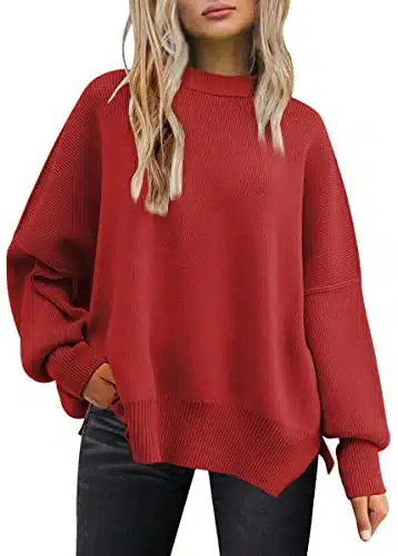 EFAN Women's Red Christmas Oversized Sweaters Crewneck Fall Fashion Clothes Outfits Trendy Winter Long Sleeve Batwing Cozy Tunic Crew Neck Pullover Top Red