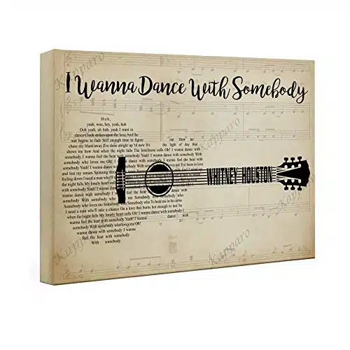 Kapparo Decor Gift   I Wanna Dance with Somebody   Framed Canvas Song Lyrics Guitar Landscape Wall Art Print (x x )