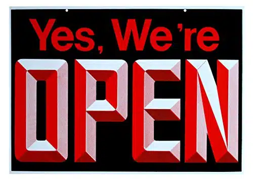 Open   Closed Big Double Sided Reversible Sign Hanging Display x Business Store Shop Door Window Sign Yes, we are Open  Closed Please come Again Durable Plastic Red Black Whit