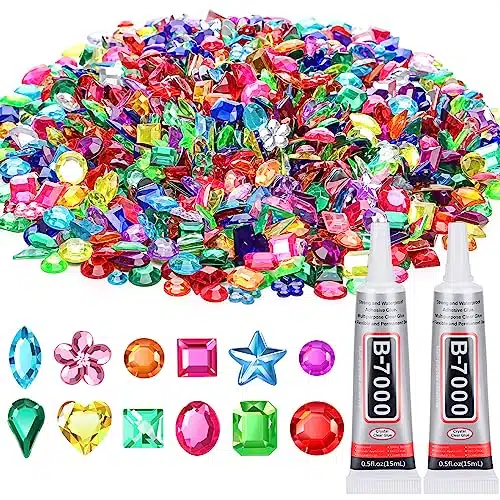 AnezusPcs Craft Gems with Pcs BJewelry Glue, Flat Back Sequins Jewels Embellishments Rhinestones Gemstones for Bedazzling, Decor, Clothing