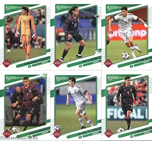 Donruss Road to Qatar Mexico Team Set of Cards Guillermo Ochoa(#), Diego Lainez(#), Raul Jimenez(#), Orbelin Pineda(#), Hirving Lozano(#), Edson Alvarez(#), Jesus Manuel Coron