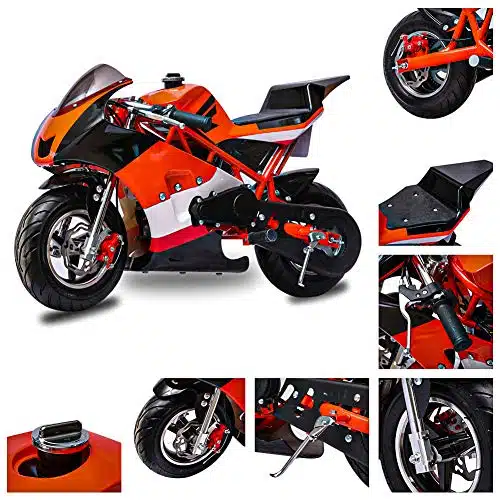 FRP cc Stroke Pocket Bike , EPA Approved Gas Pocket Bike for Kids WStrong Dual Brake, Realistic Racing Pocket Rocket Max Speed ph, Mini Bike Max Weight LB Ultra Edition (GOran