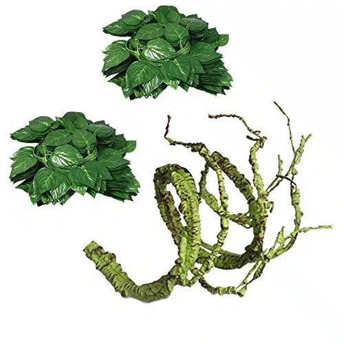 Flexible Bend A Branch Jungle Vines Plastic Terrarium Plant Leaves Pet Habitat Decor for Lizard,Frogs, Snakes and More Reptiles(Pack of ) (Reptile Vines)