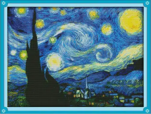 Joy Sunday Cross Stitch Kits Sweing Patterns Starry Night of Van Gogh CT Stamped DMC Printed Fabric Cross Stitch Hand Embroidery Kit '' x''