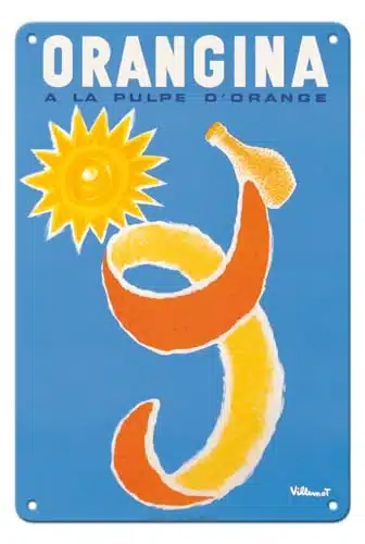 Orangina has Orange Pulp (A La Pulpe DOrange)   Vintage Advertising Poster by Bernard Villemot c.x inch Vintage Metal Tin Sign