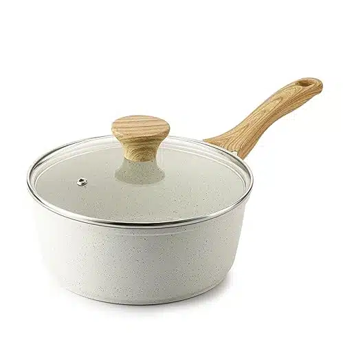 SENSARTE White Ceramic Nonstick Saucepan with Lid QT, Small Cooking Pot with Stay Cool Handle, Induction Compatible Soup Pot, PFOAPFAS Free