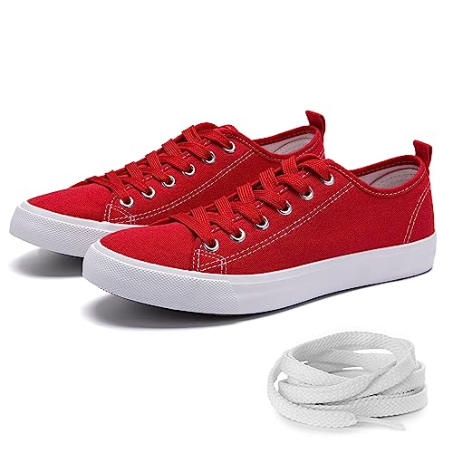 The Fashion Supply Skylar Canvas Women's Sneakers   Canvas Shoes for Women Sneakers, Comfortable Sneakers for Women, Red,