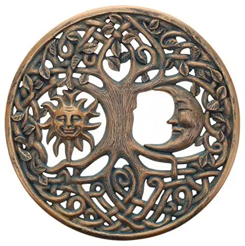 Top Brass Sun and Moon Face Tree of Life Wall Plaque Decorative Spiritual Celtic Garden Art Sculpture   Celestial Harmony