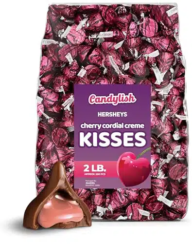 Valentine's Day Bulk Candy   Hershey's Kisses Cherry Cordial, LB Bag, Approx. Individually Wrapped Milk Chocolate Pieces   Ideal for Romantic Gifting & Celebrations