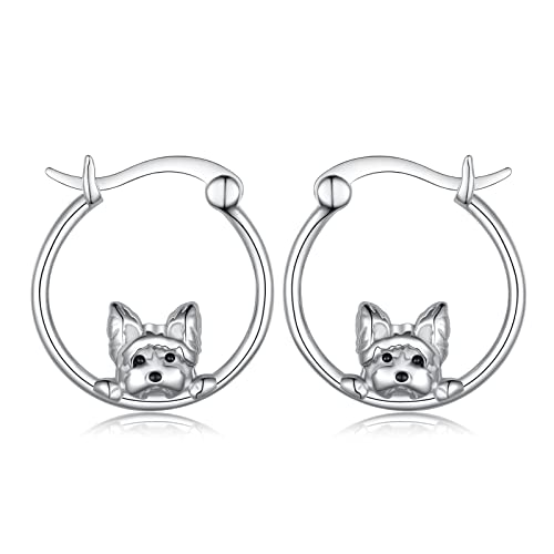 Yorkie Dog Earrings Sterling Silver Cute Dog Hoop Earrings Animal Jewelry for Women Girls