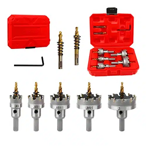 dashap PCS Hole Saw Kit, Carbide Hole Cutter Set for Metal, TCT Hole Saw Set for Hard Metal, Wood, Plastic and Stainless, Within to '' Cutting Diameters