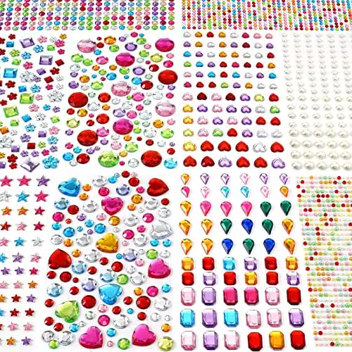 pcs Gem Stickers Jewels for Crafts   Self Adhesive Rhinestone Jewel Stickers, Stick on Gems Rhinestones for Crafts, Acrylic Bling Heart Stickers, Craft Supplies for Kids